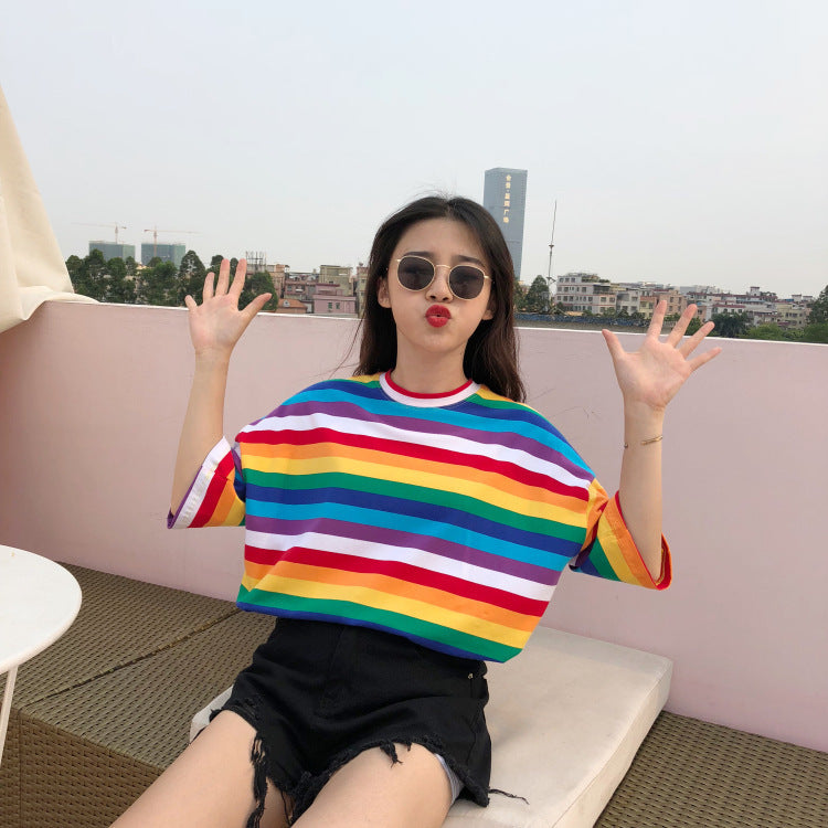 Rainbow striped T-shirt women