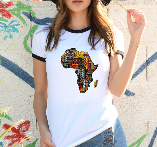 Africa Map Graphic T Shirt for Women  ，Printed T-shirt