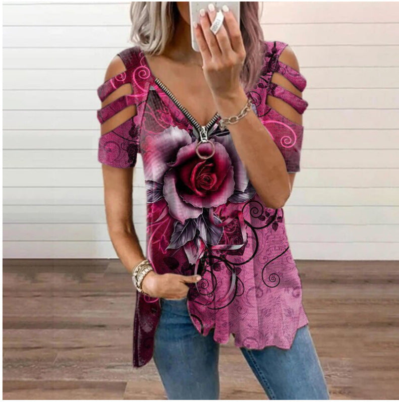 V-neck Printed T-shirt Women