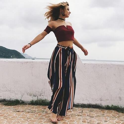 Women's pants fashion striped sexy split wide-leg pants casual pants women