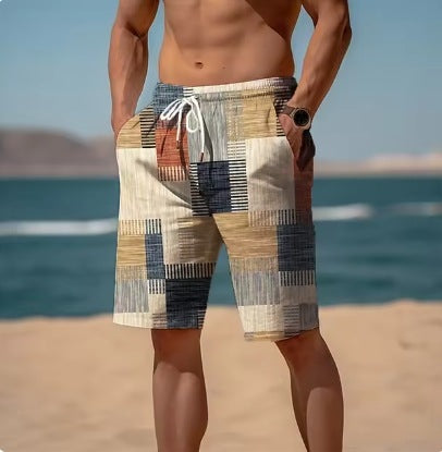 New Summer Breathable Hawaiian Printed Plaid Men's Shorts