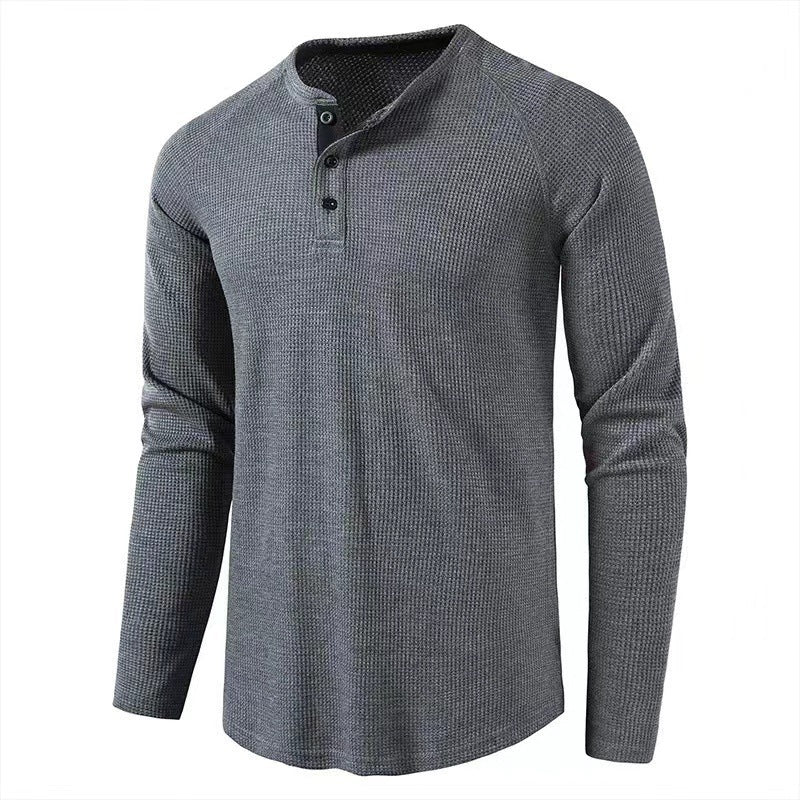 Classic Waffle Henley Tshirt Men 2022 New Crew Neck Long Sleeve Slim Fit Tee Shirt Homme Casual Heavy Weight T Shirts Male