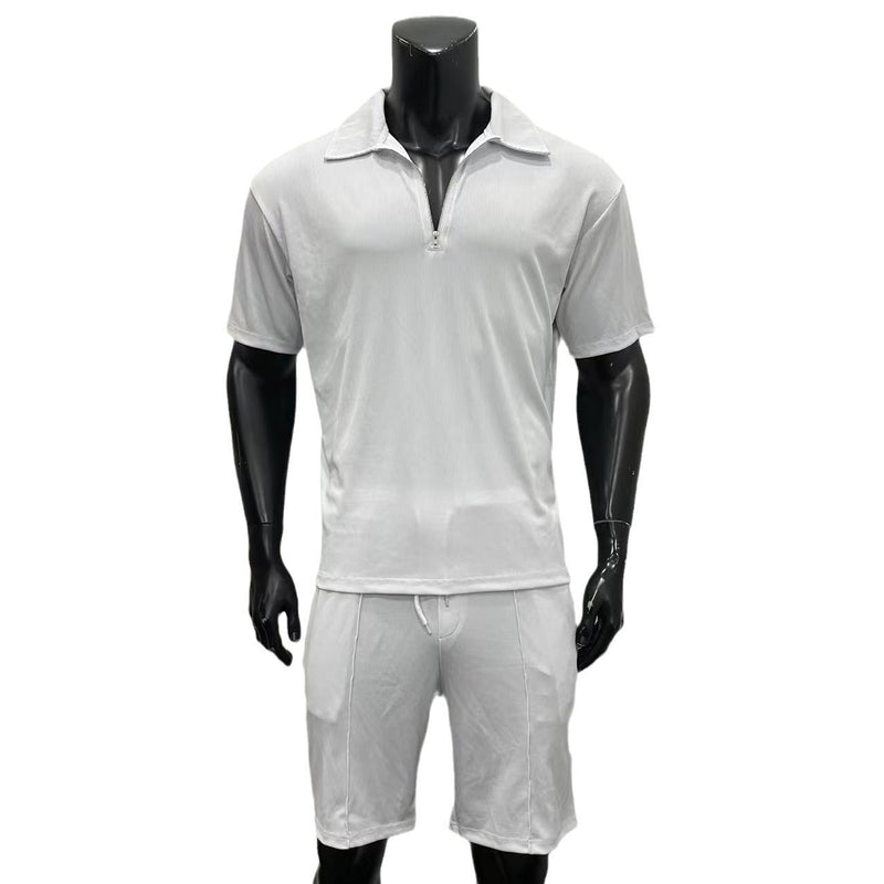 Fashion Mens Clothing Men's Zipper Polo Casual Short-sleeved Shorts Suit