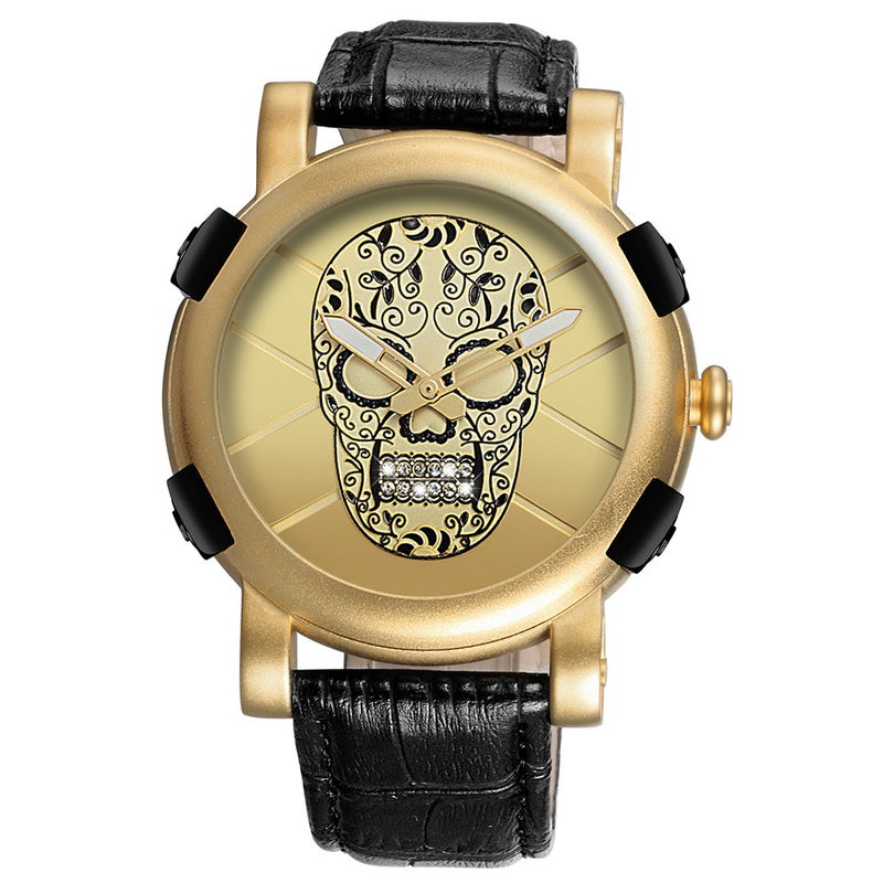 SKONE Pirate Skeleton Skull Quartz Men Watches Luxury Waterproof Leather Men Sports Watch