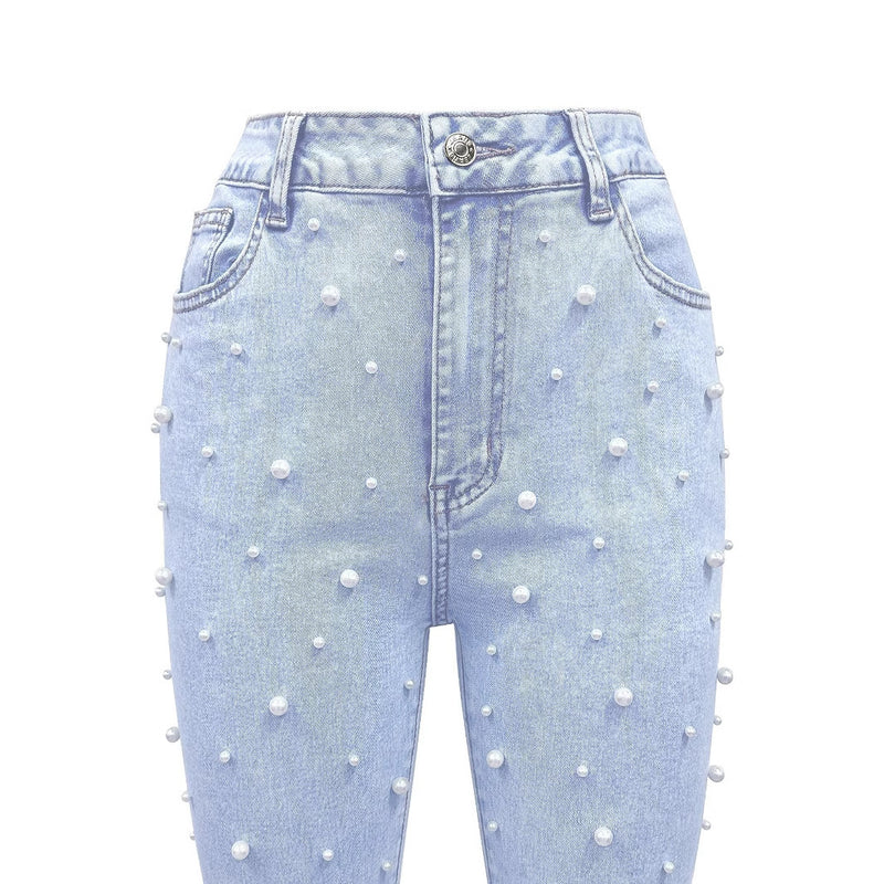 All-match Stretch Micro-nail Pearl Jeans