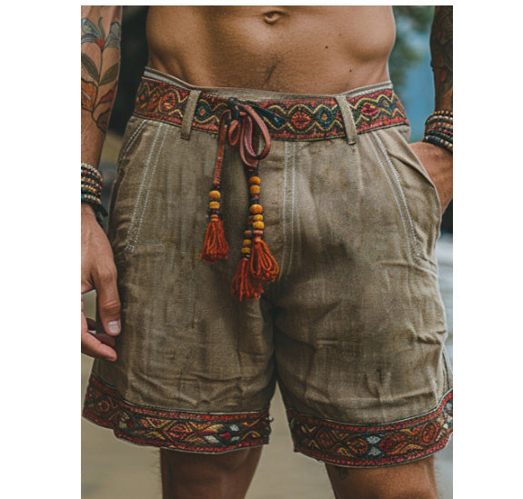 Summer Retro Ethnic Casual Shorts Outdoor Style