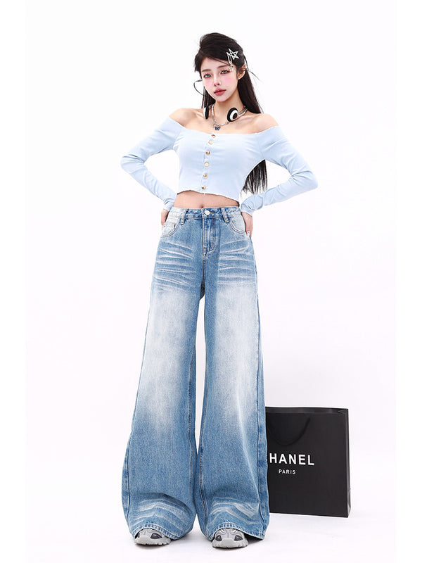 Narrow High Waist Straight Mop Pants