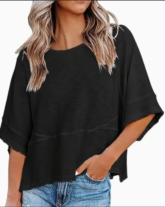 Women's Clothing Solid Color Crew Neck Loose Basic T-shirt