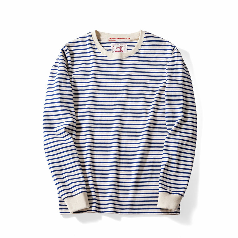 Classic Retro Cotton Striped Round Neck Casual Long Sleeve T-shirt Men