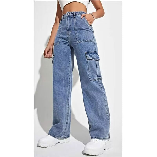 Cargo Jeans Women's Spring And Autumn Multi-pocket Wide-leg Casual Pants