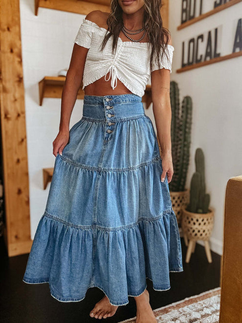 Bohemian A- Line Layered Cake Denim Skirt