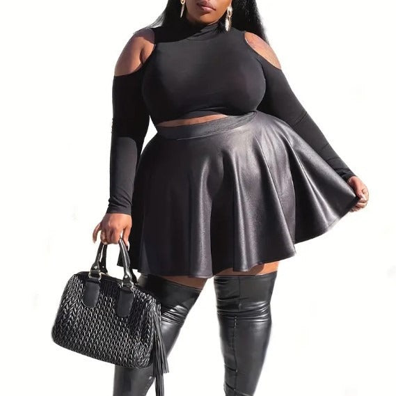 Solid Color PU Leather Plus Size Women's Skirt