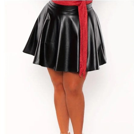 Solid Color PU Leather Plus Size Women's Skirt