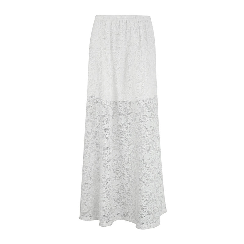 White Lace Hollow Out See-through Skirt