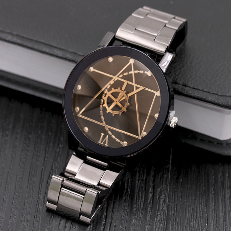 Fashion Gear Compass Turntable Steel Watch Men And Women Couple Watches