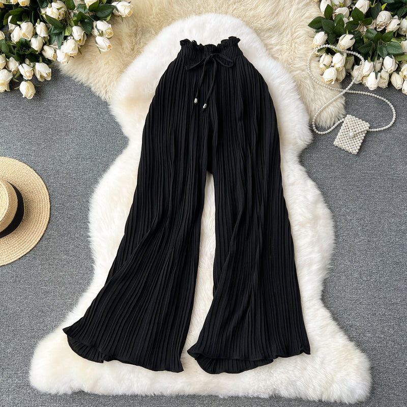 Slimming Slim Fit Draping Effect Wide Leg Pleated Pants