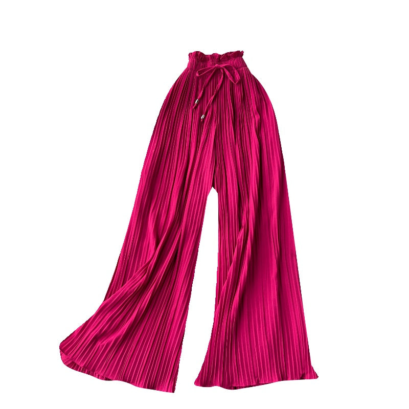 Slimming Slim Fit Draping Effect Wide Leg Pleated Pants